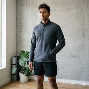 Lululemon At Ease Half-Zip Jacket Mens Large Heathered Black Sweatshirt Active